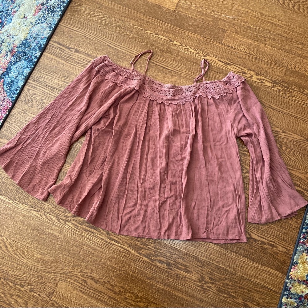 New York & Company Boho Style Dusty Rose Top